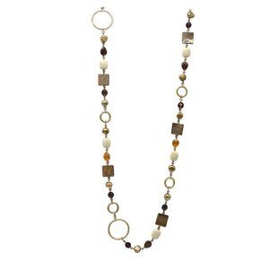 Gold Tone Ciprani Necklace Mixed Beads Geometric Shapes By Lia Sophia 37 Inches